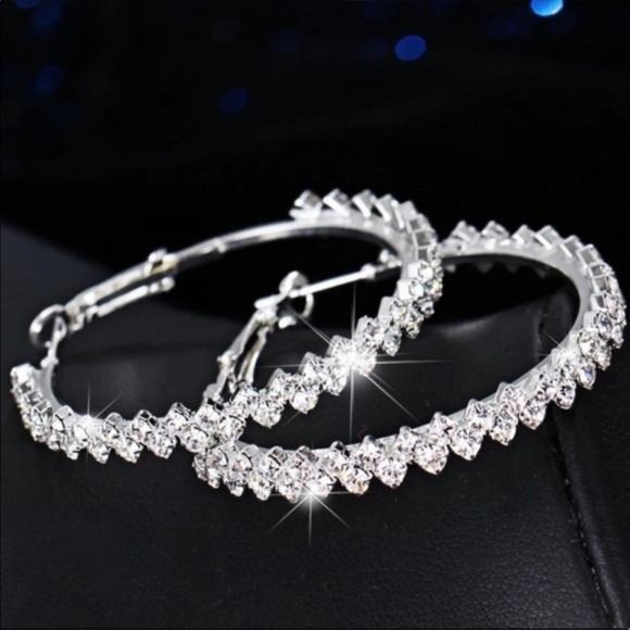 NEW DIAMOND STERLING SILVER HOOP EARRINGS, NICE EARRINGS, CUTE EARRINGS. - Picture 4 of 4